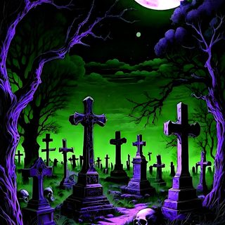 a cemetery with skulls in the foreground and a full moon in the sky above it Spooky Neon Halloween Creepy Backgrounds, Horror Artwork, Hoodie Jacket Men, Art Prompts, Halloween, black