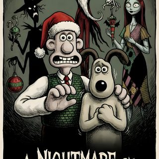 a poster with an image of santa clause and other cartoon characters on the front cover Wallace And Gromit Halloween Hd Wallace And Gromit Halloween, Wallace And Gromit Posters, Wallace And Gromit, dark slate gray