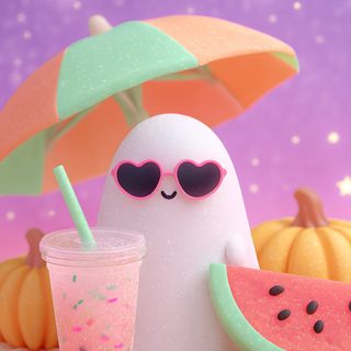 a watermelon slice with sunglasses and a drink in front of it on a purple background Halloween Summerween Pastel Pastel Cute Pink Halloween, Adorable Girly Cute Summer, Pastel Super Cute Cute Marshmallow, orchid