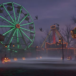 an animated halloween scene with pumpkins and ferris wheel Halloween Roller Coaster Halloween Aesthetic Desktop, Halloween Town Background, Halloween Roller Coaster, dark slate gray