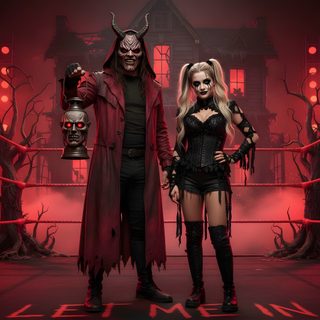 a man and woman dressed in costumes standing next to each other Wwe Halloween dark slate gray