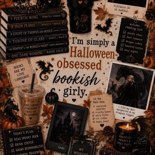 a collage of books and coffee mugs with halloween related items on the cover Bookish Halloween black