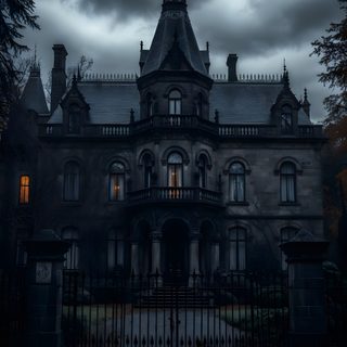 an old house is lit up at night with the dark clouds in the sky behind it Halloween Haunted Hotel Vampire Home, Goth Mansion Aesthetic, Spooky Manor Aesthetic, black