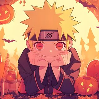 an anime character sitting in front of pumpkins Naruto Halloween Pikachu Halloween, Fall Anime Desktop, Pumpkin For Computer, indian red