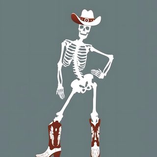 a skeleton wearing cowboy boots and a hat Halloween Cowgirl dim gray