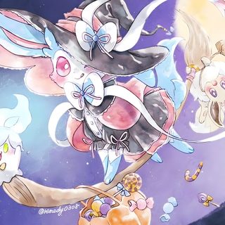 an image of a cartoon character flying in the sky with many other characters around him Halloween Sylveon Hd Vampire Sylveon, Pokemon Sylveon Tea, Mimikyu And Sylveon, Fairy Sylveon, silver