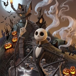a halloween scene with jack skellingy and pumpkins This Is Halloween Nightmare Before Christmas Nightmare Before Christmas Quotes, Jack Nightmare Before Christmas, Wall Jack, dark olive green