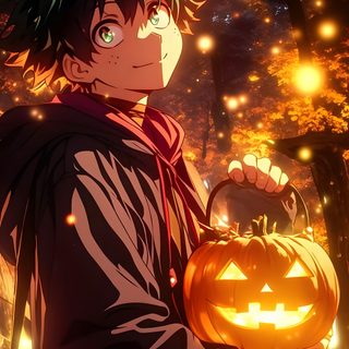 an anime character holding a pumpkin in his hand Izuku Midoriya Izuku Midoriya Halloween My Hero Academia Cosplay, Izuku Midoriya, Boku No Hero Academia, maroon