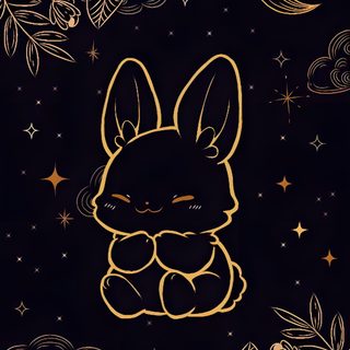 the rabbit is sitting in front of some flowers and stars on a black background with gold foil Halloween Bunny For Phone Dark Cute Backgrounds, Cute And Dark, Dark Dark And Cute For Phone, black
