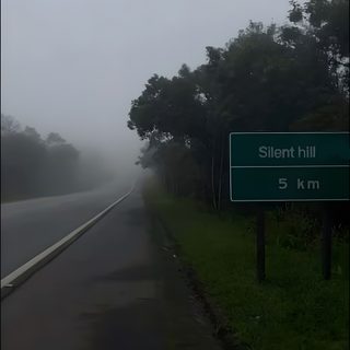there is a sign on the side of the road that says silent hill 5 km Halloween Hill Silent Hill Road, Silent Hill Hd, Silent Hill 4k, Silent Hill Irl, dark slate gray