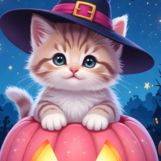 a kitten wearing a witches hat sitting on top of a pumpkin in front of a full moon Halloween Kittens Telephone, Happy Halloween Pictures, Pumpkin, Halloween Iphone Backgrounds, dim gray