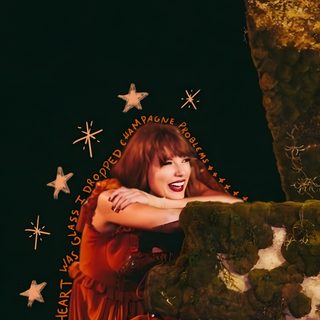 a woman in an orange dress is sitting on a bench with her arms around her neck Halloween Taylor Swift Taylor Swift, Taylor Swift Eras Illustration, Folklore Illustration Taylor Swift, black