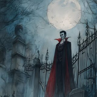a painting of a dracula standing in front of a cemetery Dracula Halloween Fan Art, Cartoon Art, Tim Burton, Dracula, Vampire Fanart, Mystery Books, dark slate gray
