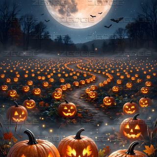 halloween pumpkins on the ground in front of a full moon Halloween Hd Free dark slate gray