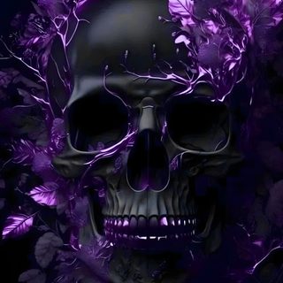 a skull surrounded by purple flowers and leaves Halloween Skull Purple Custom Dark Floral Skull Design, Gothic Home Decor Inspiration, Gothic Purple Skull Art, black
