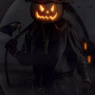 a scarecrow holding a crow in front of a full moon with bats and pumpkins on it Halloween Watch Your Back Scary Halloween Iphone, Halloween Scary, Scarecrow Reaper, Marduk Band, black