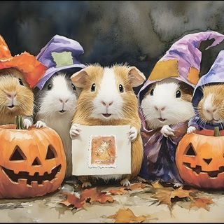 three hamsters dressed up as witches and pumpkins with jack - o'- lanterns Halloween Guinea Pig Its Fall, Halloween, sienna