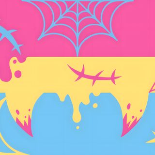 an image of a spider web on the side of a wall with paint dripping from it Halloween Pride Flag Pride Halloween Flags, Halloween Pride Flags, Pansexual Flag, Get To Know Me, wheat