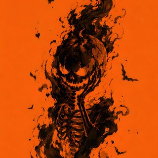 an orange background with black ink splatters and a skeleton on the bottom right corner Dope Halloween Halloween, orange red