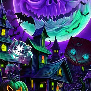 a painting of a halloween scene with pumpkins Scenecore Halloween Cool Halloween Backgrounds, Blacklight Pictures, Cool Halloween Iphone, midnight blue