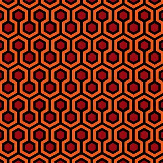 an orange and red pattern with the word's name on it Halloween Hexagon The Shining Hotel Pattern, The Shining Carpet Iphone, The Shining Hexagon Carpet, dark red