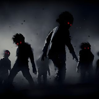 a group of zombies in the dark with red eyes Halloween Zombie Gunship Zombie Desktop, Zombie Background 4k, Zombie Halloween Background, black