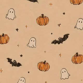 a halloween themed wallpaper with pumpkins and ghost faces on it's tan background Aesthetic Halloween Pumpkin Halloween Backgrounds Pumpkin, Iphone Halloween Aesthetic, Fall Aethstetic, tan