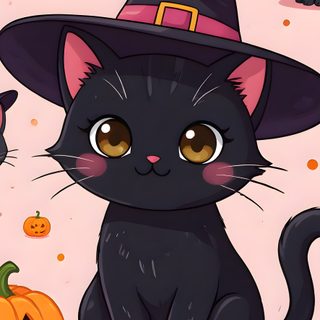 black cats wearing witches hats and pumpkins Halloween Kawaii Cute Black Cat Cute Cat Halloween Cartoon, Kawaii Halloween Halloween Kawaii Cute Black Cat, Cute Halloween Black Cat, sienna