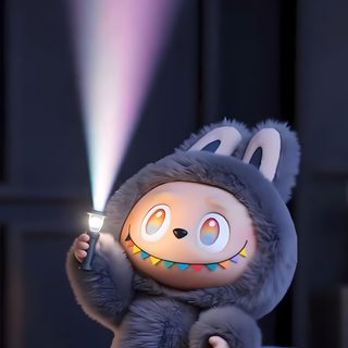 a stuffed animal holding a light saber in it's hand and standing on its hind legs Halloween Labubu Iphone Video, Hello Kitty Lego, Pink Hello Kitty, Cute For Android, dark slate gray