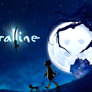a boy and his dog walking in front of a full moon with the word crolline on it Halloween Iphone Coraline Coraline For Free, Coraline Font Generator, Coraline Title Font, midnight blue