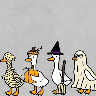 three ducks with witches hats and brooms Halloween Goose silver