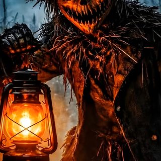 a scarecrow holding a lantern in front of a full moon Ultra Hd Halloween 4k black