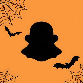 an orange background with black silhouettes of bats and a man's head in the center Halloween Snapchat Halloween App Icons Tiktok, Halloween App Icons Snapchat, Snapchat App Icon Halloween, coral
