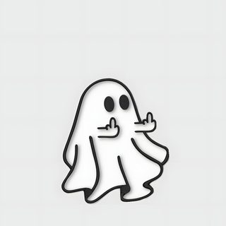 a ghost with its eyes closed and mouth wide open, standing in front of a gray background Halloween Middle Finger Cute Ghost With Knife Tattoo, Ghost Cartoons, Ghost With Knife Tattoo, gainsboro