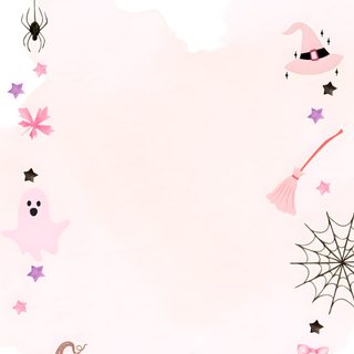 a pink background with various halloween decorations and spider webs on the bottom right corner Halloween Birthday Halloween Backgrounds Pink, Girly Halloween Border, Cute Halloween Birthday, lavender blush