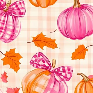 an image of pumpkins and leaves on a checkered tablecloth Pink And Orange Halloween Halloween Iphone, Cantik Iphone, Fall Background, Halloween, peach puff