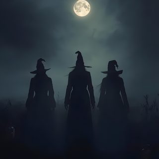 three people dressed as witches standing in front of a full moon on a dark night Pagan Halloween Witch Aesthetic Background, Spooky Witches, Witch Hd, Witches Aesthetic, black