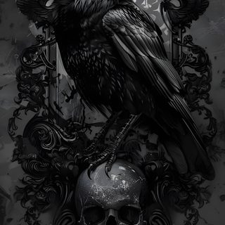 a black bird sitting on top of a skull in front of a wall with an ornate frame Halloween Crow Dark Custom Gothic Crow Iphone, Dark Gothic Art, Gothic Raven Iphone, Corvo, dark slate gray