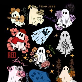 a poster with ghost stickers on it that says, the horrors tour fearless Halloween Taylor Swift Taylor Swift Halloween Coloring Page, Taylor Swift Eras Doodles, Taylor Swift Eras Tour Poster Drawing, black
