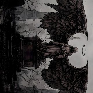 a black and white drawing of a bird with wings spread over it's head Gothic Halloween All Gray Grey By Angel dark slate gray