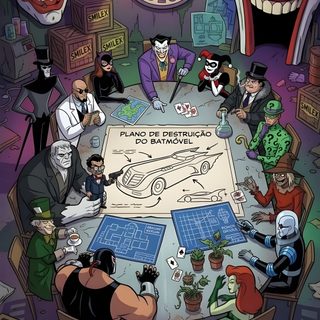 a group of people sitting around a table with clowns on it Dc Comics Halloween Ivy Joker, Batman And His Villains, Batman Villians, Joker, dark slate gray