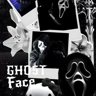 the ghost face is surrounded by photos and other creepy things, including an animal mask Cool Halloween Iphone Ghostface Ghost Face black