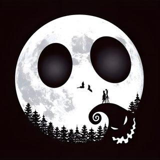 an image of a full moon with two people in the sky and trees on it Halloween Jack Skellington Halloween Iphone, The Nightmare Before Christmas, Halloween, black