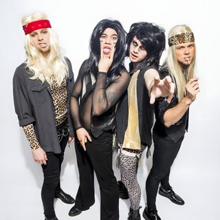four people dressed in costumes posing for a photo 5sos Halloween 5sos Superhero, Michael Clifford Halloween, 5sos Dont Stop Costumes, gainsboro