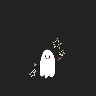 a ghost with stars flying around on a black background Black Cute Halloween Halloween Horror Movies, Halloween, Halloween Horror, Easy Halloween,