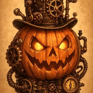 a steampunk pumpkin with a top hat on it's head and gears Halloween Steampunk Steampunk Pumpkin Carving, Steampunk Halloween Decor, Steampunk Pumpkin Ideas, sienna