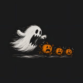 a ghost with three pumpkins in front of it Halloween Laptop Ghost black