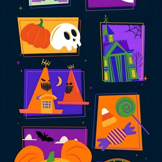 an image of mickey mouse's halloween decorations on a black background with ghost and pumpkins Disneyland Halloween Aesthetic Disney Summerween, Halloween Disney Art, Disney Halloween Iphone, black
