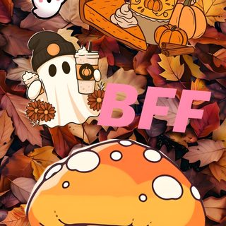 an image of autumn leaves and mushrooms with the words bbf above them on it Cute Halloween Boo Bestie sienna