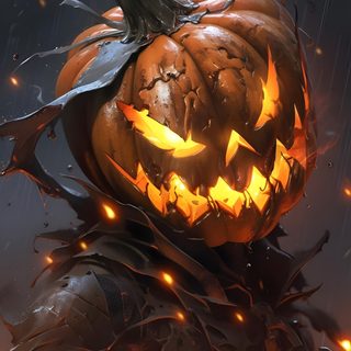 a halloween pumpkin with glowing eyes on it's head and hands in the rain Halloween Pumpkin 4k Scary Pumpkin Images, Jack Olantern Creepy, Creepy Jack O Lantern, dark slate gray
